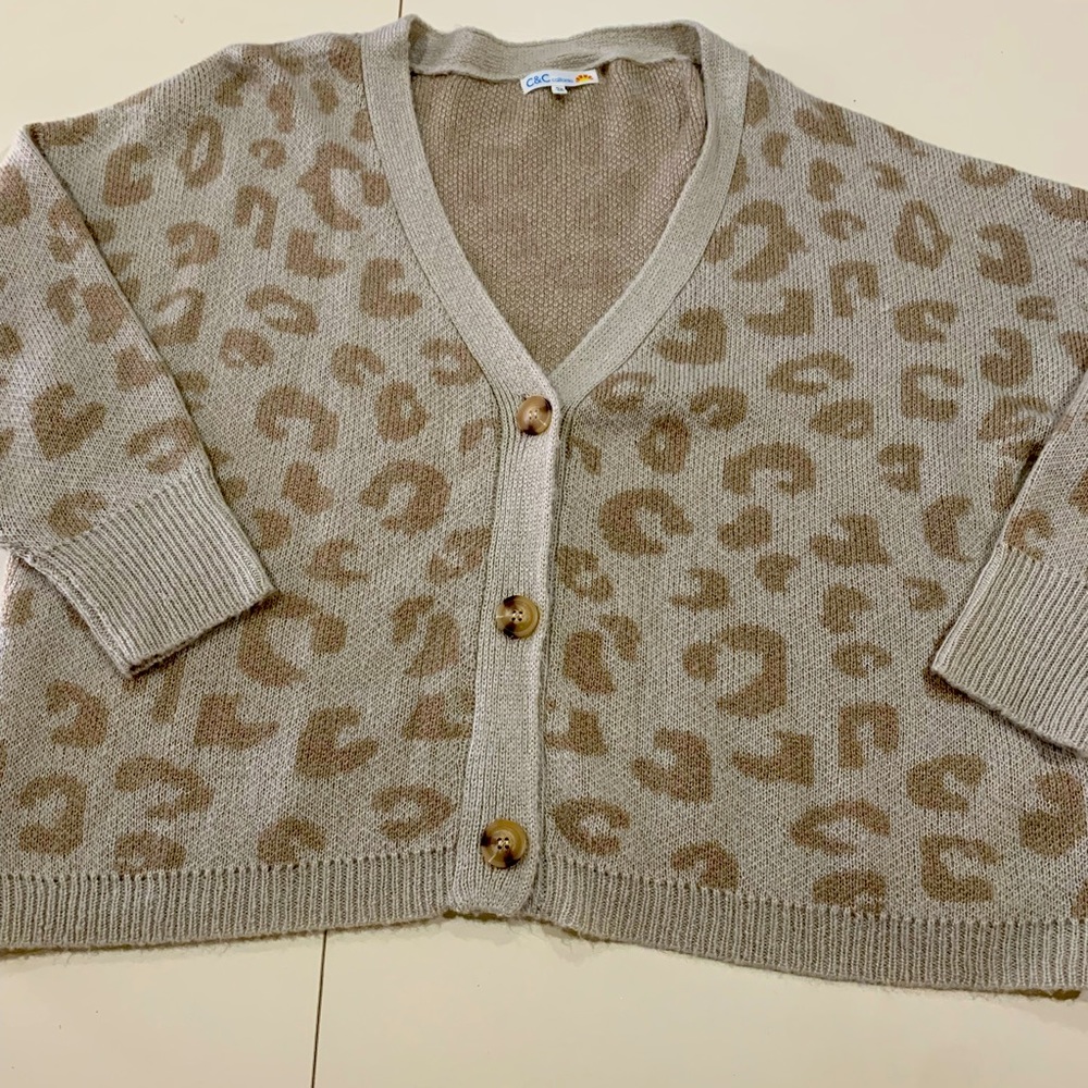 C&C California tan Cardigan Sweater animal print 2XL